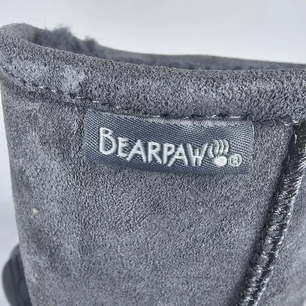 Bearpaw Emma Short Suede Winter Boots Gray Women’s Size 7 Sheepskin Lined